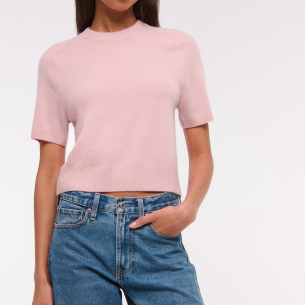 Abercrombie Pink Short Sleeve 100% Cashmere Sweater